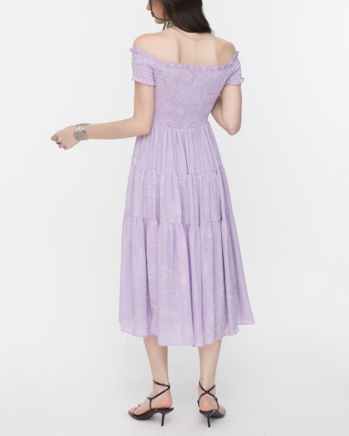 SIXDO Floral Off-Shoulder Midi Chiffon Dress